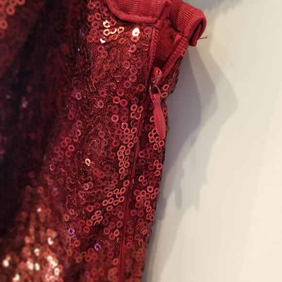 Red Sequin Maxi Long Dress Custom Made Low Back Cap Sleeves Women Juniors Size 7 - Picture 7 of 16